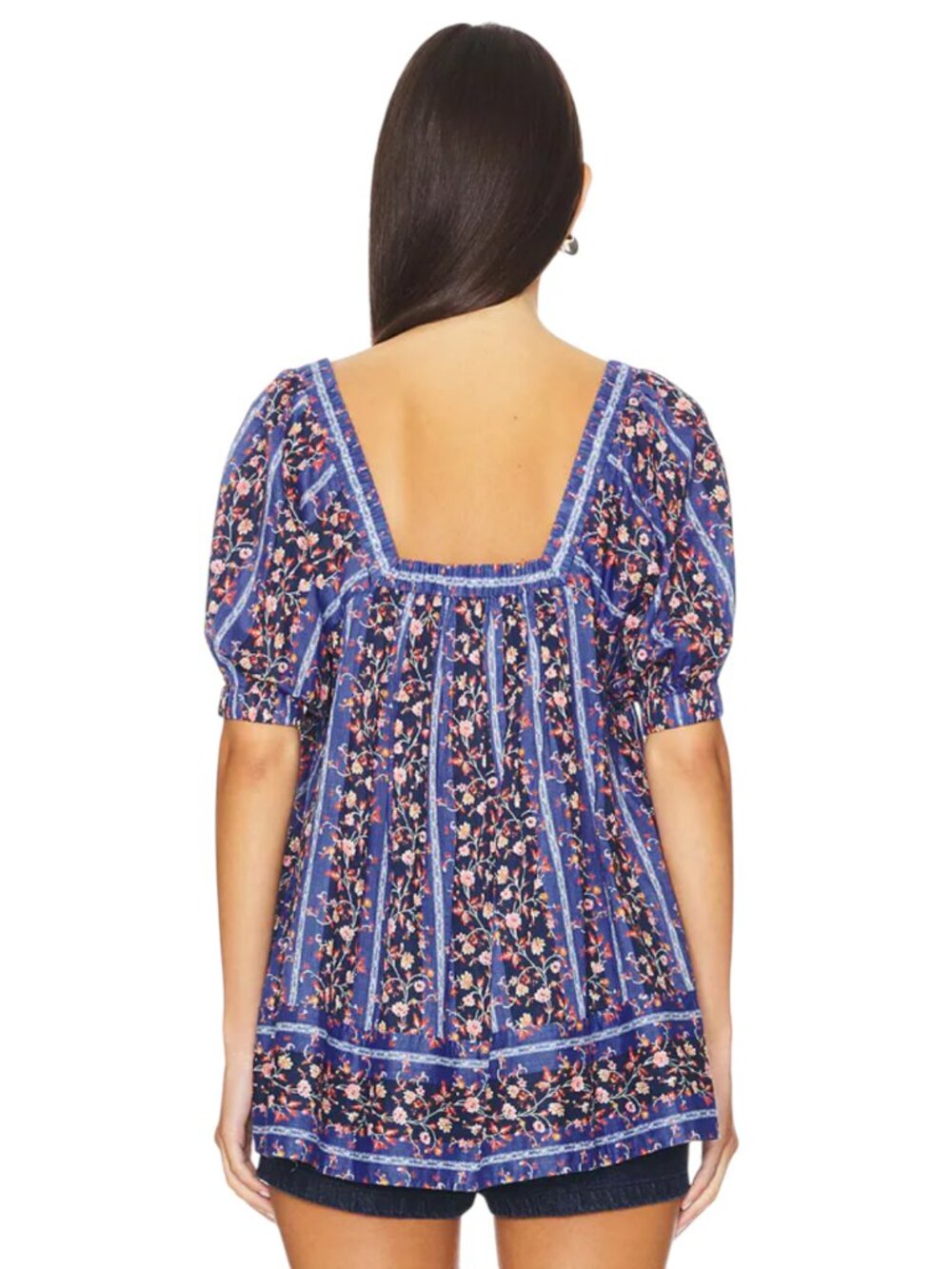 Free People Vintage Lover Floral Babydoll Blouse Dutch Blue Size Small - Picture 3 of 12